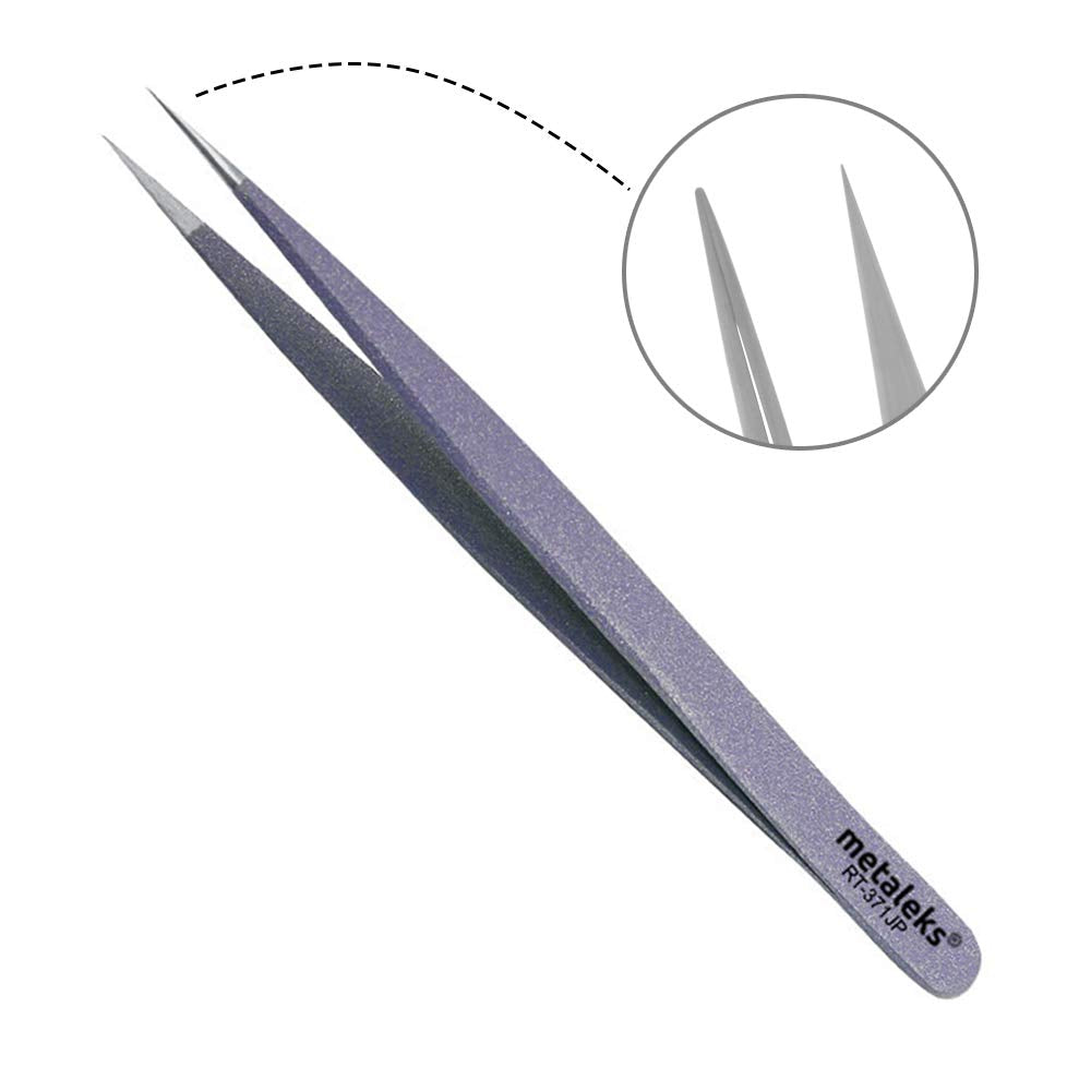 Tweezers for Eyelash Extension Hand Crafted Surgical Stainless Steel Metallic Purple Powder Coated (Supper Straight Tip.)