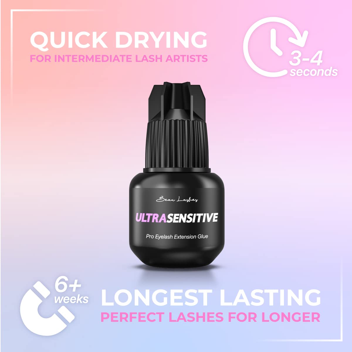 Sensitive Eyelash Extension Glue for Professionals | Low Humidity Strong Black Lash Adhesive for Long Lasting Semi Permanent Individual Lash