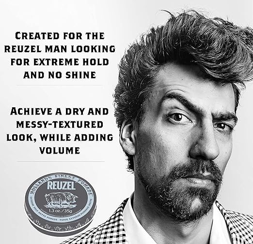 REUZEL Extreme Hold Matte Pomade, Strongest All Day Hold, Water Soluble Styling, Matte Finish & Flake Free, Easy To Wash Out, For All Hair Types