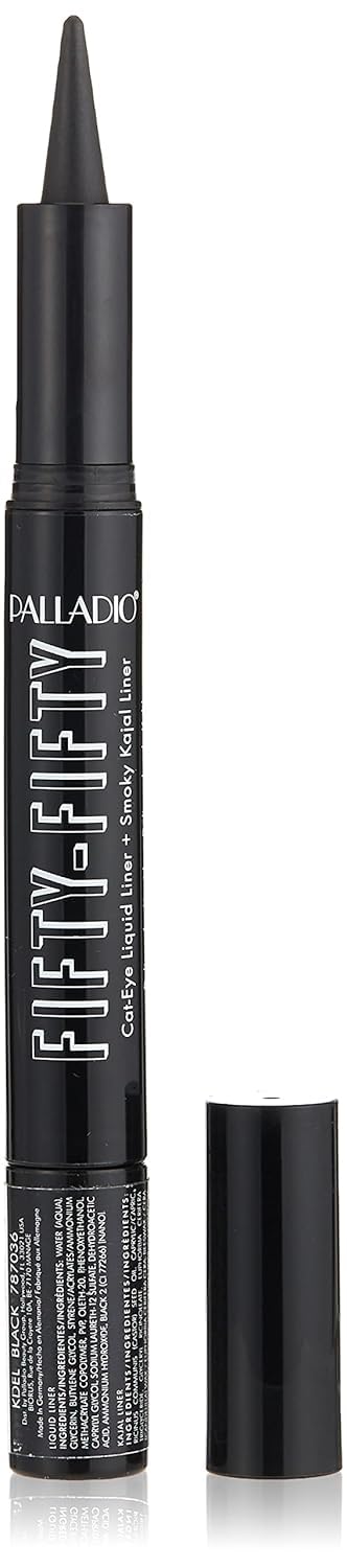 Palladio Fifty-Fifty Eye Liquid Liner, Dual Ended, Professional Eye Styling, Ultra-Soft Kajal crayon and Super Precise Fiber Tip Liner, Smoky