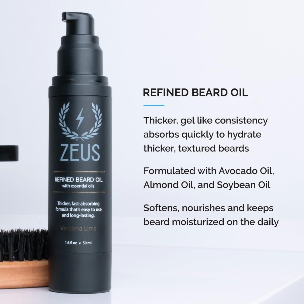 ZEUS Everyday Beard Care Kit for Men, Beard Shampoo, Conditioner, Refined Oil & Styling Balm, Softens, Hydrates, Tames & Strengthens (Made in USA)