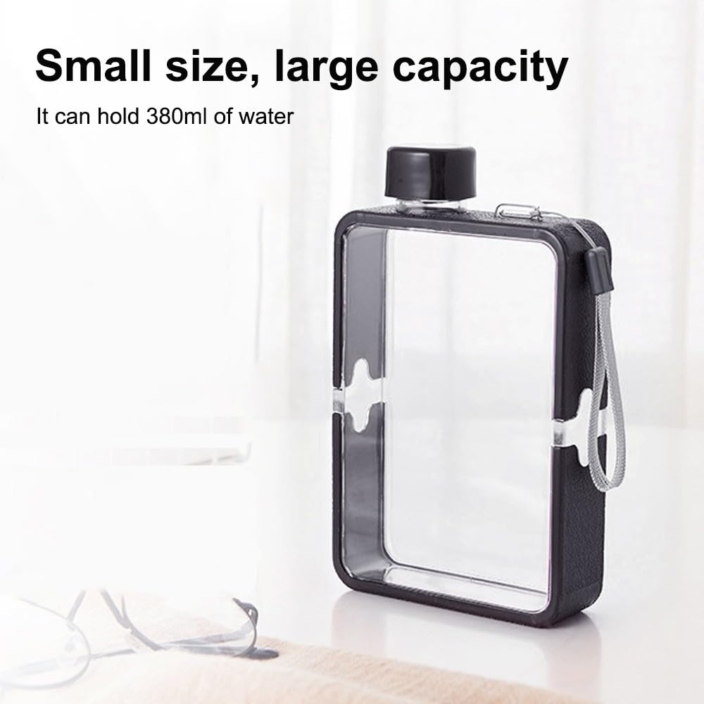 MiOYOOW Square Flat Water Bottle, Portable Transparent Sports Water Cup Reusable Memo Paper Bottles for Outdoor Travel Fitness Gym