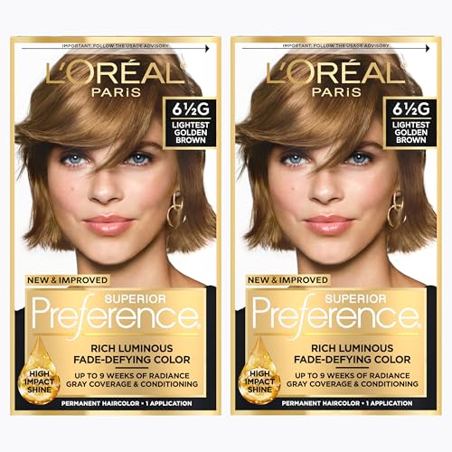 L'Oreal Paris Superior Preference Luminous Fade-Defying Permanent Hair Color, Hair Dye For Up to 9 Weeks of Radiance, Lightest Golden Brown 6.5G, 1