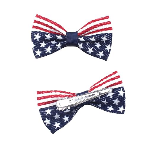 Aysekone 2 Pcs/Pack Girls American Flag Hair Bow Hair Clips Fourth of July Hair Accessories Patriotic Hair Bows Hairgrips