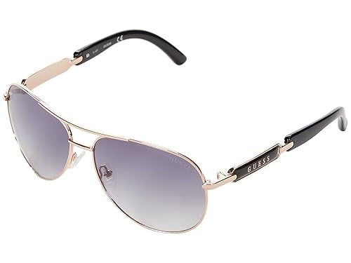 GUESS GU7295 Shiny Rose Gold/Smoke Mirror Aviator Sunglasses for Women, Classic Style, Full Frame, Metal, Brown Mirror, Smoke Mirror Lens