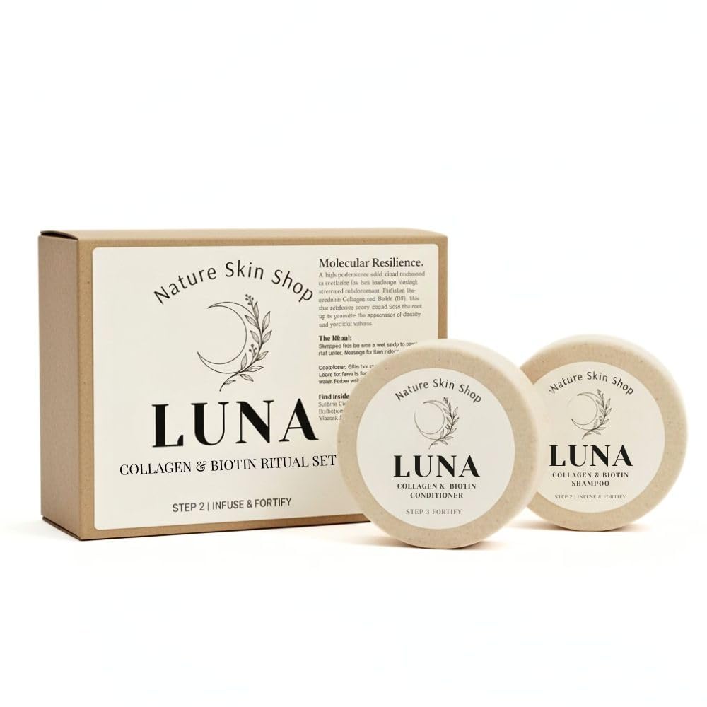 Nature Skin Shop Luna Collagen & Biotin Shampoo and Conditioner Set - Strengthening & Volumizing Solid Hair Care Duo for Fine, Thinning & Weak Hair