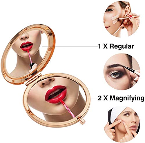 mpowtech 5 Pack Magnifying Compact Mirrors Bulk - Gold Small Mirror for Purse,Double Sided Travel Makeup Mirror with 1x and 2X Magnification,Cosmetic