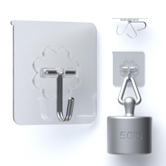 DDMY 24-Pack Transparent Adhesive Wall Hooks, 33lb Max, Reusable Waterproof Hooks for Kitchen, Bathroom, Curtains & Towels