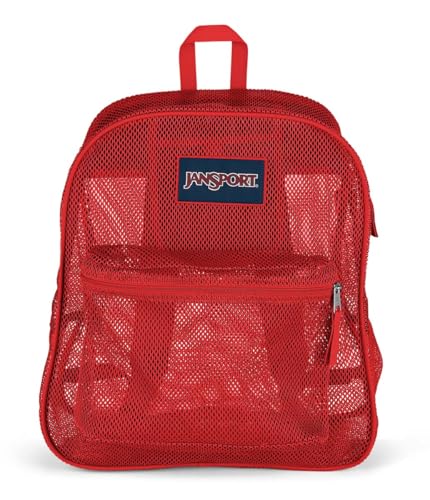 JanSport Mesh Pack - See Through Backpack Ideal for Class, Work, Travel, or Beach Outings, Red Tape