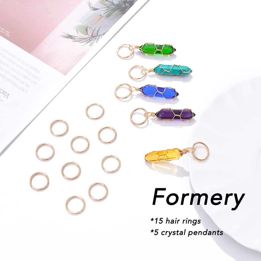 Formery Hair Crystals Locs Natural Stone Gems Braid Jewelry Dread Crystal Charms Accessories for Black Women (5PCS)