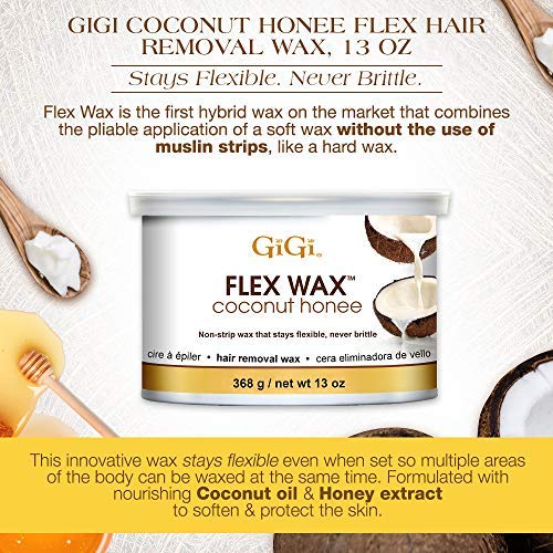 GiGi Coconut Honee Flex Hard Wax for Face & Body, Non-Strip Hair Removal Wax, Gentle for Sensitive to Normal Skin, 13 oz, 1 Pack
