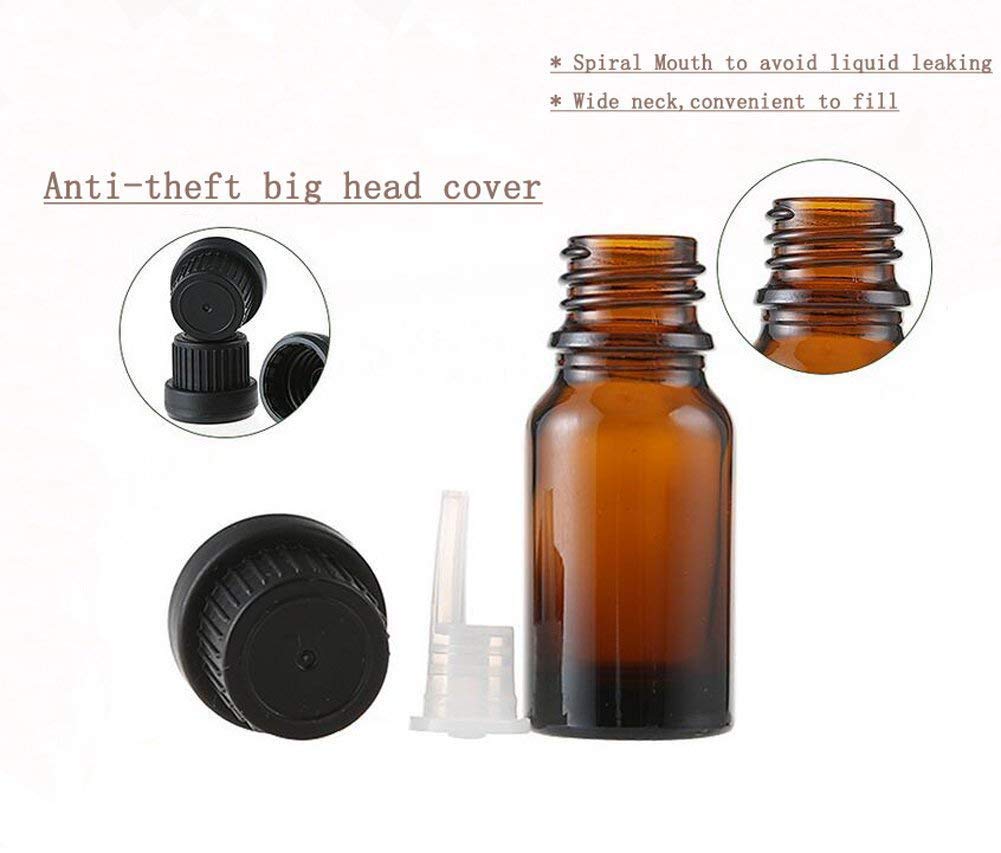 3PCS Empty Amber Glass Essential Oil Bottles with Orifice Reducer and Black Cap Chemistry Lab Chemicals Cosmetic Colognes Perfume Aromatherapy Jars