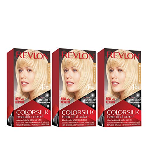 Revlon Permanent Hair Color, Permanent Hair Dye, Colorsilk with 100% Gray Coverage, Ammonia-Free, Keratin and Amino Acids, 03 Ultra Light Sun Blonde
