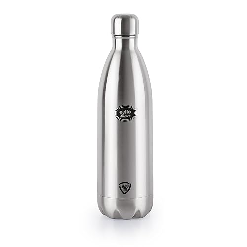 Cello Swift Stainless Steel Vacuum Insulated Flask with Screw Lid | Leak Proof | Double Walled Silver Bottle for Home, Office, Travel (34oz, Silver)