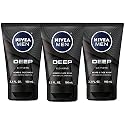 NIVEA MEN DEEP Cleansing Beard and Face Wash, Enriched with Natural Charcoal, 3 Pack of 3.3 Fl Oz Tubes