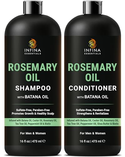 INFINA ESSENTIALS Rosemary Oil Shampoo and Conditioner Set | 16 fl oz Each | with Batana Oil & Biotin | Sulfate-Free Thickening Formula for Thinning