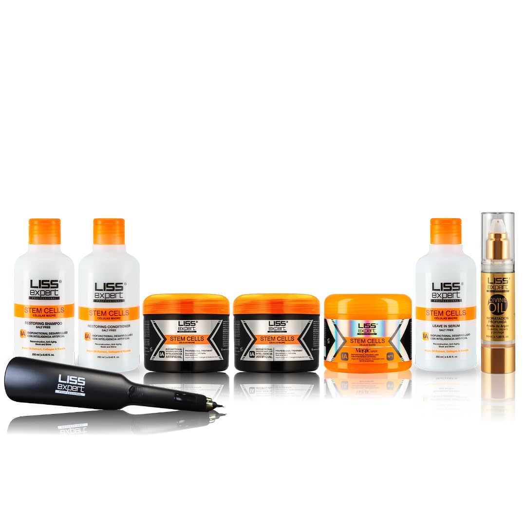 Liss Expert Profesional Stem Cells Hair Smoothing Treatment Kit with Titanium Flat Iron DEAL (500 ml Complete kit)