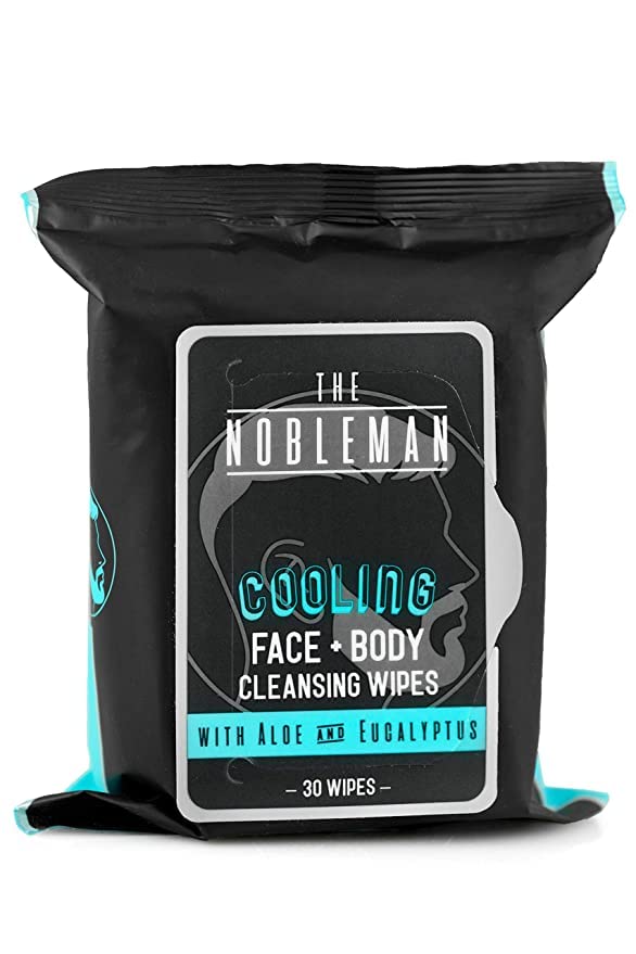 The Nobleman Face & Body Cleansing Wipes - Charcoal Cooling Refreshing Wipes with Aloe Vera, Chamomile, Grapefruit & Vitamin C, Mens Body Wipes