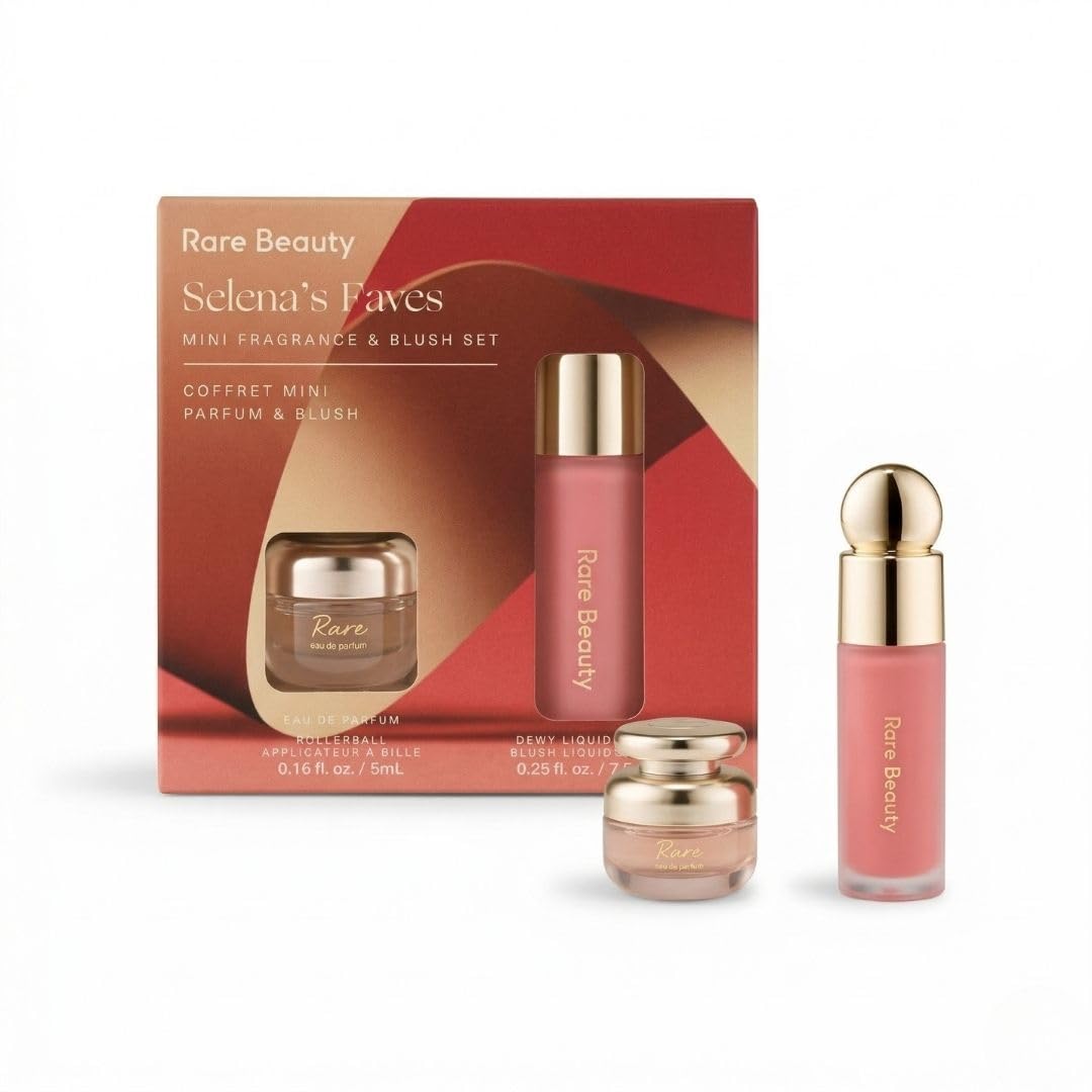 Rare Beauty Selena's Faves Mini Fragrance & Blush Set - EAU De Parfum Rollerball (.16 Fl Oz) and Liquid Blush in Happy (.25 Oz)