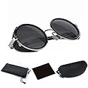 Round Steampunk Sunglasses for Men Women Silver Frame Black Circle Lenses Cyber Goggles Glasses Vintage Retro Design Blinder Fashion Accessories Fashion JJLHIF