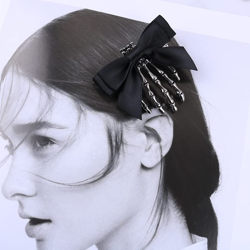 Utavu 2pcs Skeleton Hair Clip Claw Skeleton Hand Hair Clip Bone Clips Spooky Skull Goth Hair Clips Halloween Hair Accessories for Women Girls, Pack