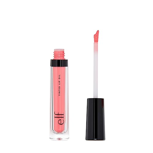 e.l.f. Cosmetics Tinted Lip Oil, Long Lasting & Sheer Coverage, Non-Sticky, Hydrates, Adds Shine, Infused with Jojoba, Apricot & Vitamin E, Coral