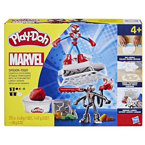 Play-Doh Marvel Spider-Man Launch & Slice Battle Playset with 2 Bendy Action Figures and 7 Accessories, Imagination Toys for Boys & Girls 4 Years & Up