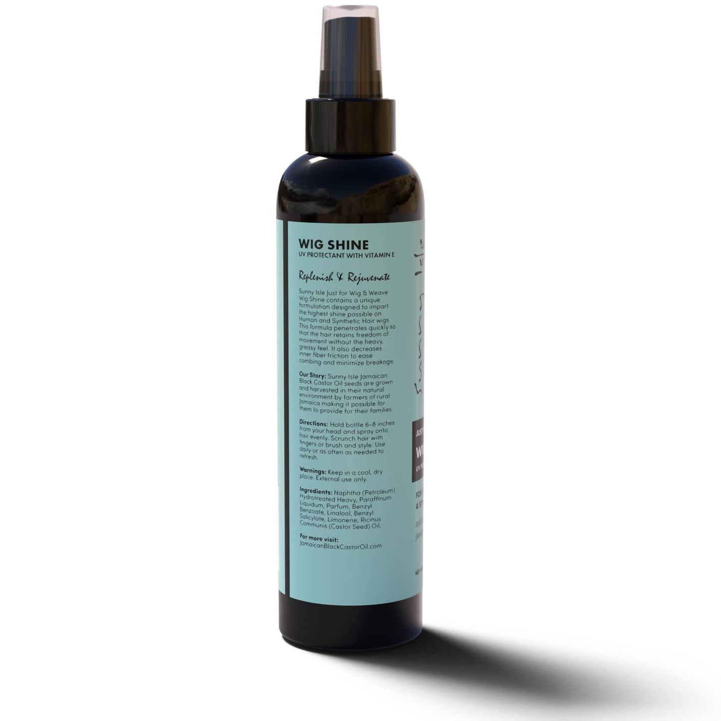 Sunny Isle Just for Wig, Weave, Braid, & Extensions Wig Shine 8oz | For Synthetic & Natural Hair | UV Protectant with Vitamin E, Jamaican Black Castor