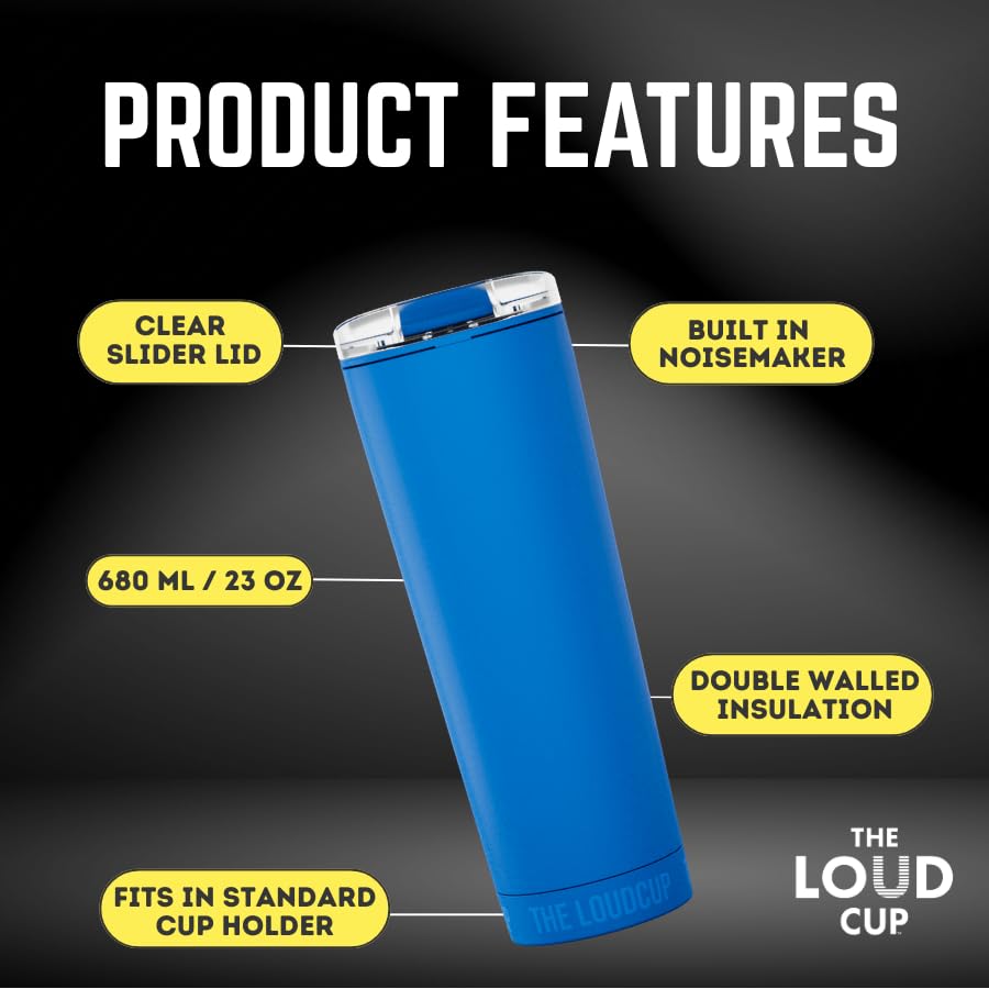 The LoudCup - 23oz Reusable Tumbler & Stadium Horn with Slide-Close Lid (Sunshine Yellow) | Sports Fan Cup, Football & Soccer Match Day Noise Maker