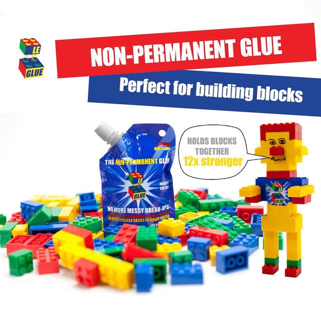 Le Glue Temporary Glue - Compatible with Legos - Non-Permanent Clear Adhesive for Plastic Building Blocks - No Messy Break-Ups - Non-Toxic Formula…