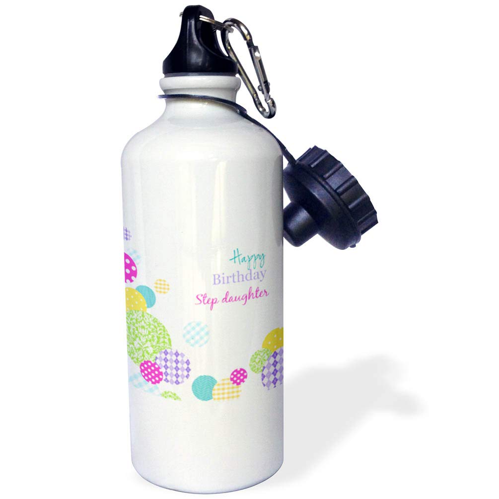 3dRose wb_165134_1 Happy Birthday Step Daughter - Modern Colorful Dots Pattern On White Sports Water Bottle, Multicolor, 21 oz
