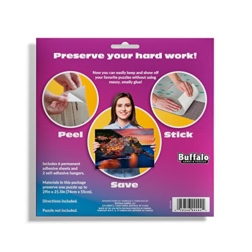 Puzzle Presto Peel & Stick Saver: The Original and Still the Best Way to Preserve Your Finished Puzzle! - 6 Adhesive Sheets and 2 Adhesive Hangers
