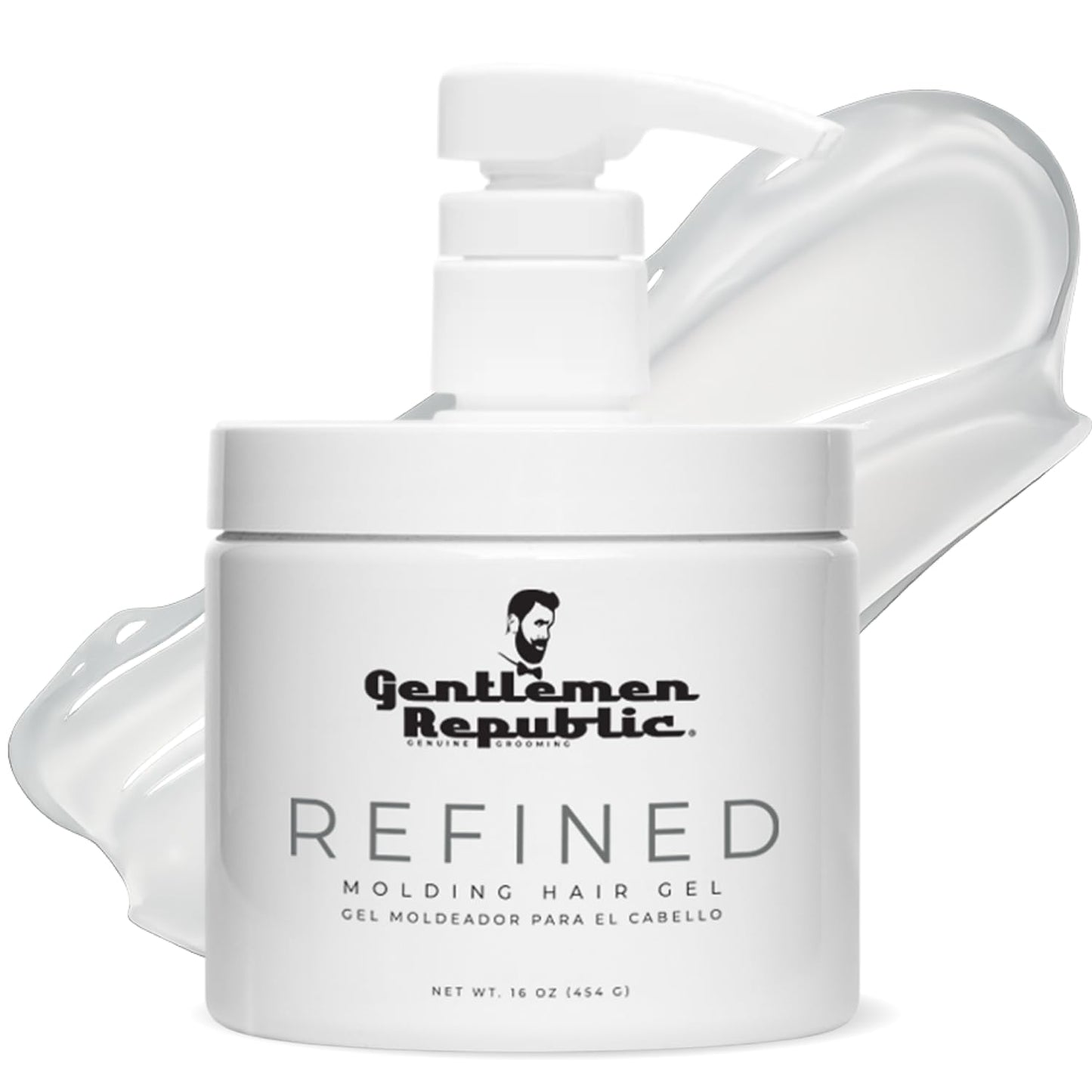Gentlemen Republic 16oz Refined Hair Gel w/Pump - Professional Formula for 24 Hour Shine and Hold, Humidity Resistant, 100% Alcohol-Free and Never