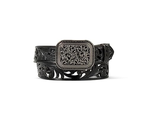 ARIAT Women's Filigree Leather Clear Crystal Accents Belt, Black, Medium