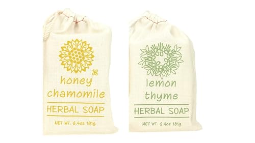 Greenwich Bay Trading- 2 Pack Honey Chamomile & Lemon Thyme Herbal Soaps- Enriched with Shea Butter, Virgin Olive Oil and Infused with Fresh Botanical