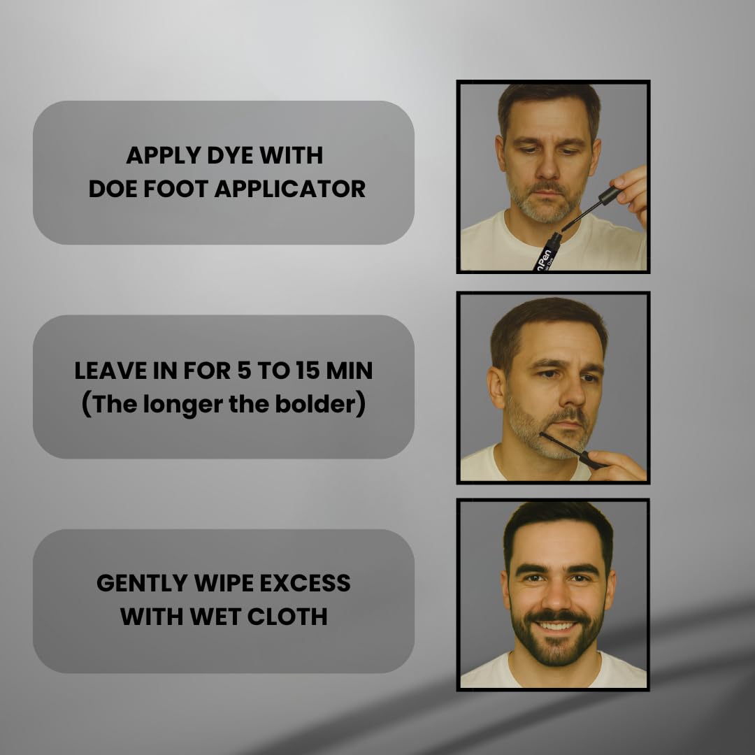 The Men Pen Eyebrow & Beard Dye | Natural Long-Lasting Touch-Up Color for Hair | Black