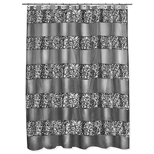 Zahari Home Sinatra Bathroom Shower Curtain Glamorous Bling Fabric Shower Curtain, 72"x70", Silver