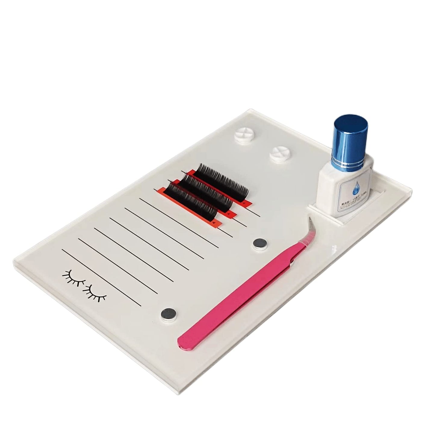 Acrylic Eyelash Grafting Pallet, Lash Tile holder, Bigger Size Glue Cups Eyelash Extensions Storage Gasket Pads with Magnetic Suction for 2 Tweezers