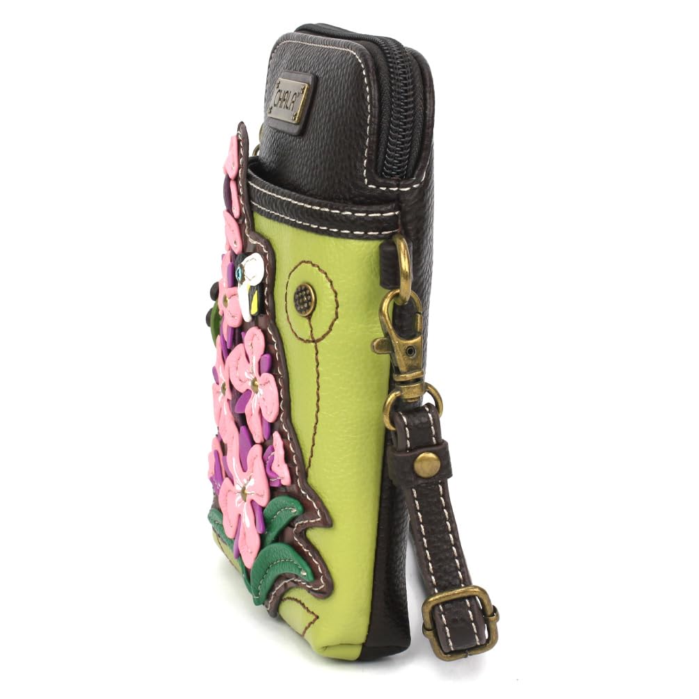 CHALA Plant Life Collection Cell Phone Crossbody Purse-Women PU Leather/Canvas Multicolor Handbag with Adjustable Strap - Fireweed - green