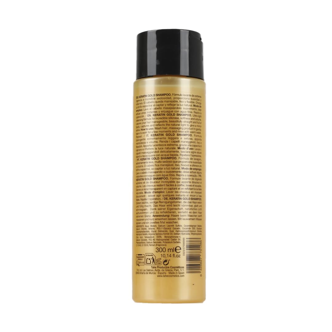 Tahe Keratin Gold Shampoo with Pure Keratin and Liquid Gold for Extra Softness and Volume, 300ml