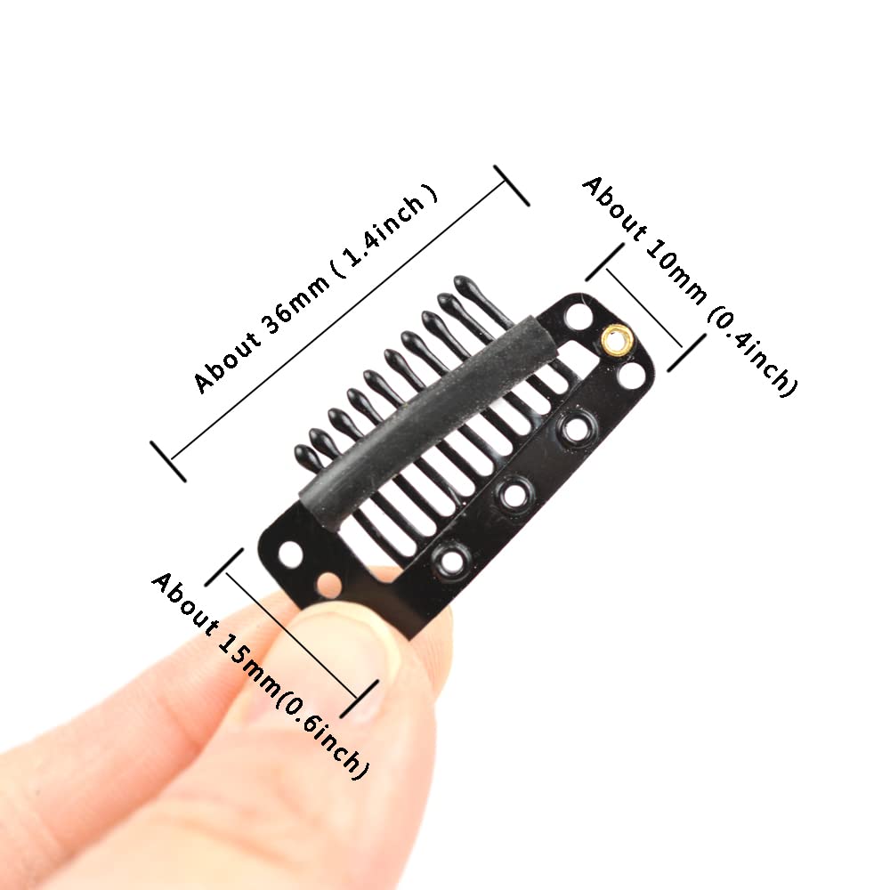 YANTAISIYU 24 Pcs/lot 36mm 10-teeth Metal Wig Clips with Rubber Snap Clips for Wig Hairpiece Hair Extension Accessories(Black)