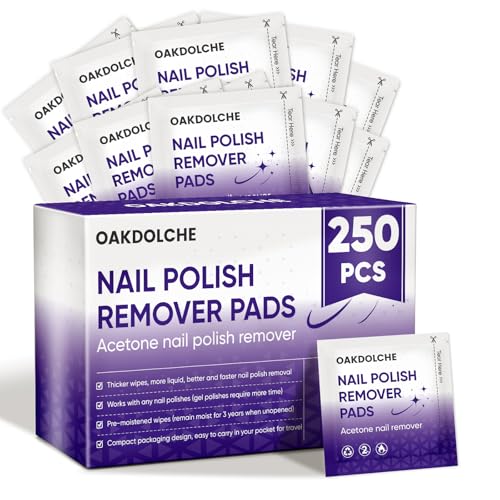 OAKDOLCHE 250 Pack Bulk Acetone Nail Polish Remover Pads, Individually Wrapped & Travel-Friendly, Quick & Effective for Gel & Fingernail Polish, Home Beauty and Personal Care OAKDOLCHE Default Title