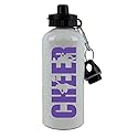 Cheer Cheerleading Aluminum White Finish 20-Ounce Sport Water Bottle, 2 Lids (Purple)