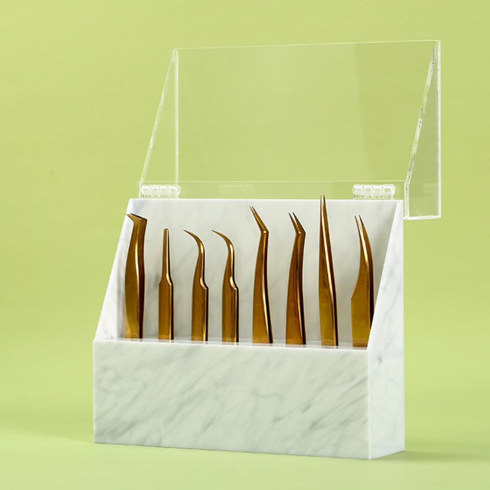 8 Holes Tweezers Holder, Acrylic Rack Storage Eyelash Extension Tools with Dust Cover Tweezer Display Stand Holder Eyelash Extension Supplies Acrylic