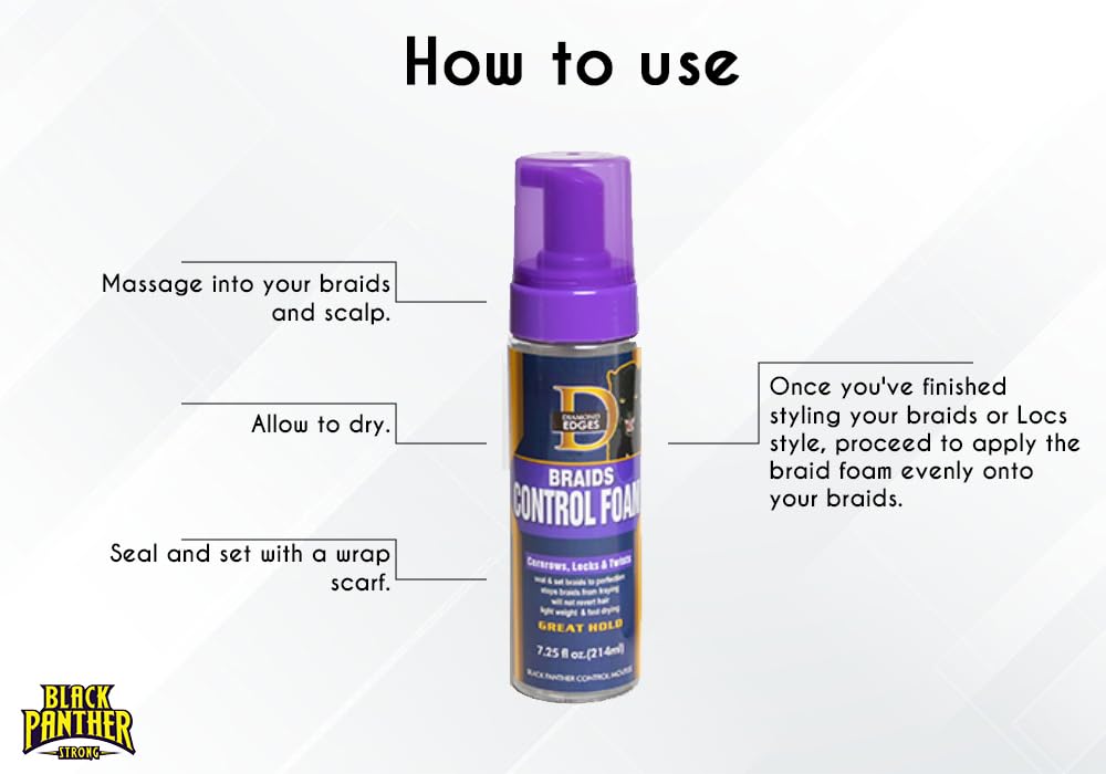 Diamond Edges Black Panther Braids Control Foam for braids Mousse 7.25 fl.oz. Great Hold