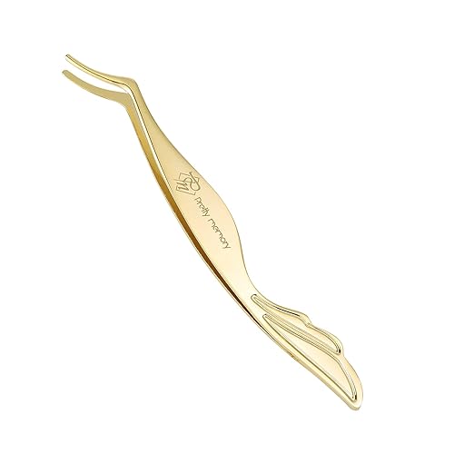 Pretty memory DIY Eyelash Applicator Tool, Curved Eyelash Tweezers for False Lashes, Lash Applicator for Easy Lashes Application and Removal, Gold
