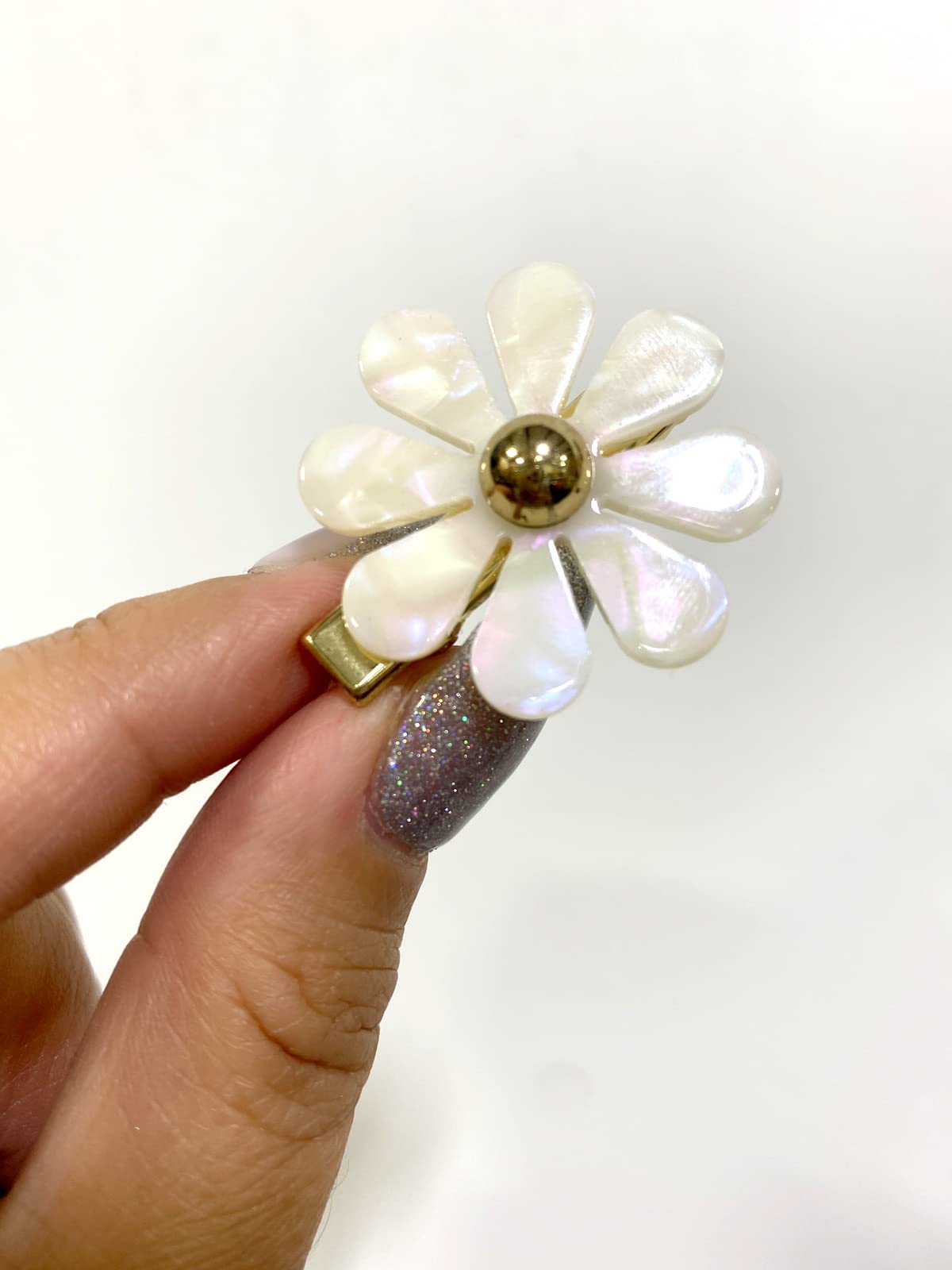 Each Jewels Flower Hair Clips 2 Pack, Shiny Pearl petals Daisy Hair Clips