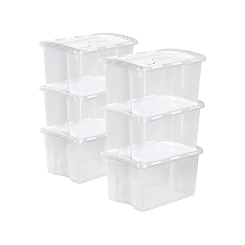 Sterilite 6-Pack Stackable Storage Bin with Lid, Clear Plastic Design, 48 Quart