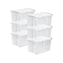 Sterilite 6-Pack Stackable Storage Bin with Lid, Clear Plastic Design, 48 Quart