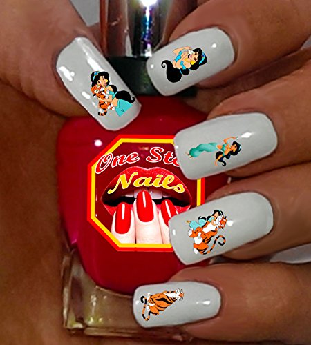 Princess Jasmine and Aladdin clear vinyl Peel and Stick (NOT Waterslide) nail art decals/stickers. Set of 60 by One Stop Nails. Beauty & Personal Care One Stop Nails